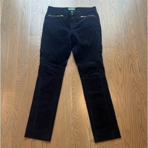 Ralph Lauren LRL Womens Pants Size 10 Navy Blue Velvet Corduroy Zip Pockets E - Picture 1 of 7